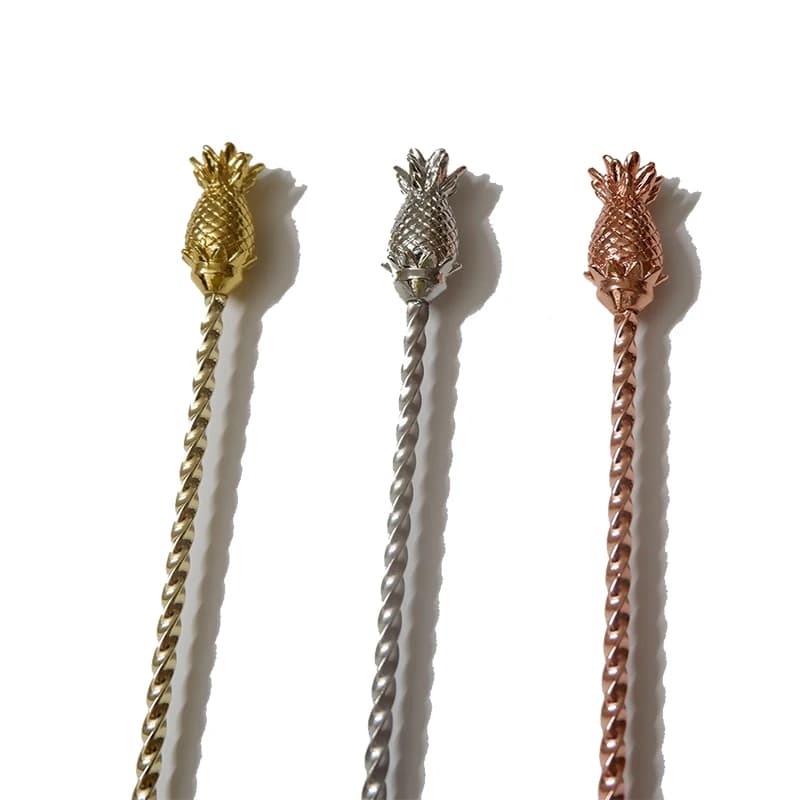 Cucchiaio da bar a forma di ananas in acciaio inossidabile, cucchiaio per miscelare con motivo a spirale, cucchiaio per cocktail e shaker da bar