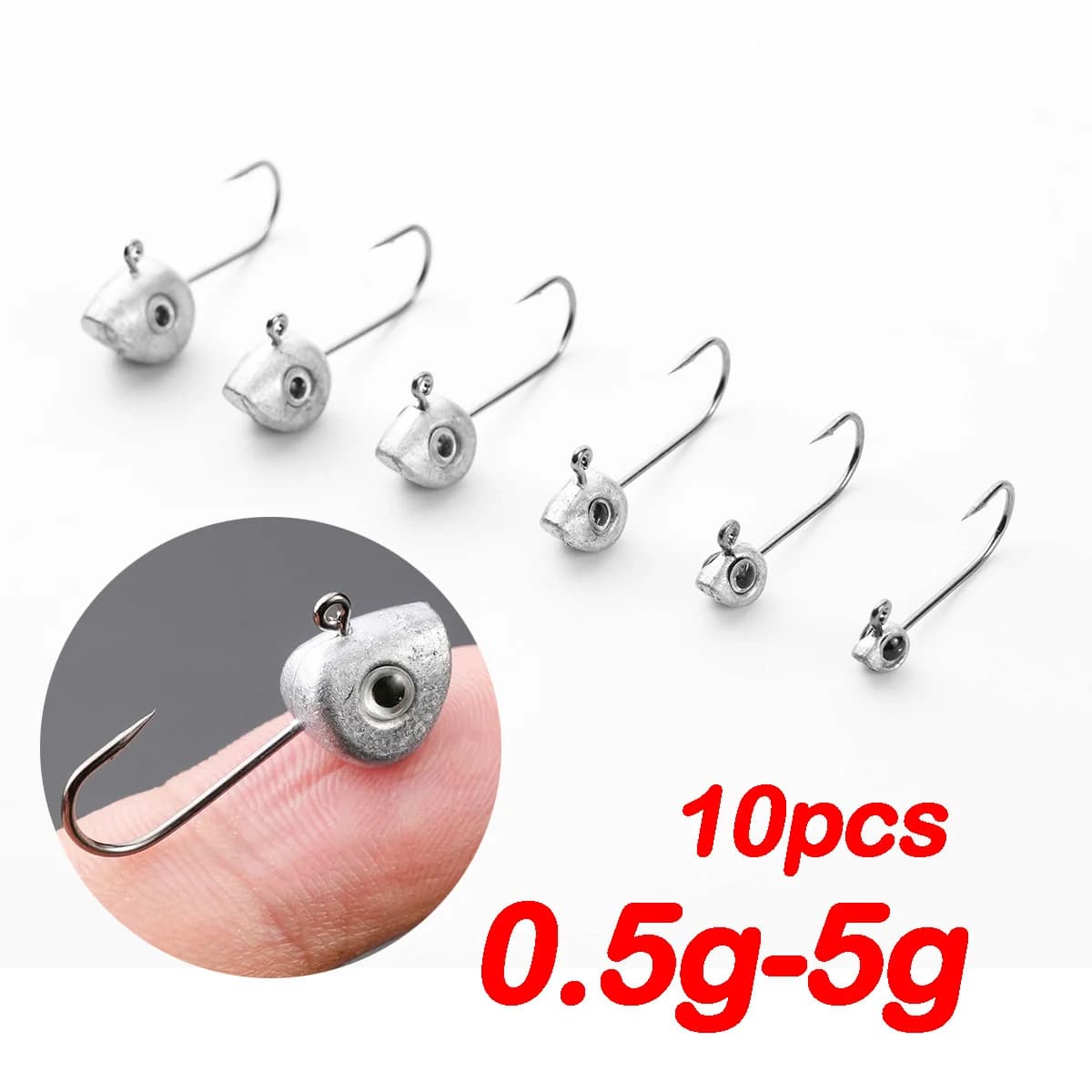 10 pz Mini Jig Testa Gancio 3D Occhi 0.5g 1g 2g 3g 4g 5g Bass Crappie Pesca Jig Ganci Richiamo Morbido Verme Richiamo di Pesca gancio