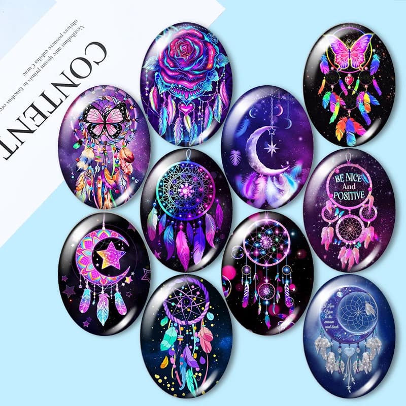 Dreamcatcher dazzles the beautiful starry sky 13x18mm/18x25mm/30x40mm Oval photo glass cabochon demo flat back Making findings