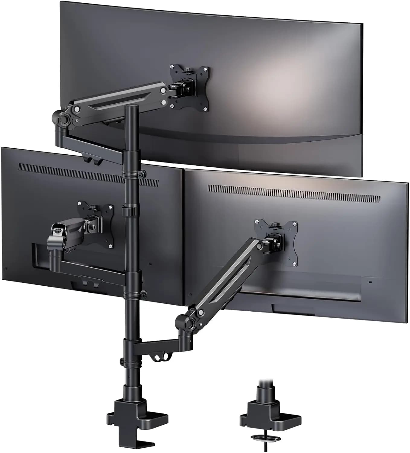 Supporto per Tre Monitor da 35 Pollici - Bracci Regolabili con Molla a Gas, Compatibile VESA, Nero
