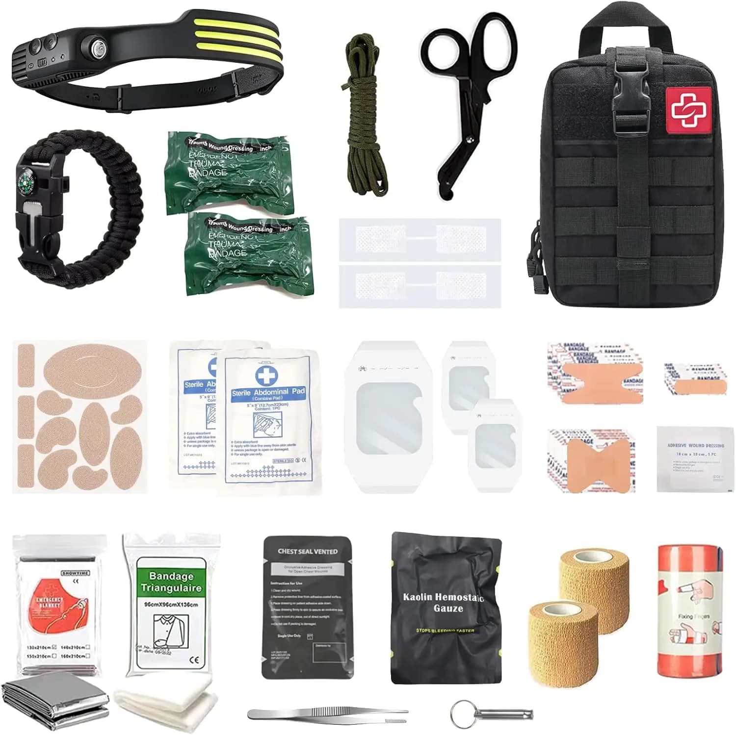 Kit di Pronto Soccorso per Traumi con Garza Emostatica, Bende Compressive e Chiusure per Ferite per il Controllo di Sanguinamenti Gravi