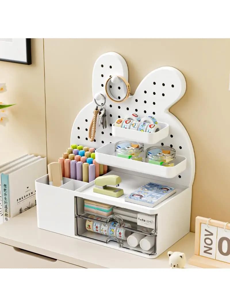Organizzatore da Scrivania a Foro di Coniglio, Porta Penne da Scrivania per Studenti, Scatola Contenitore con Cassetti per Dormitorio, Scatola per la Organizzazione