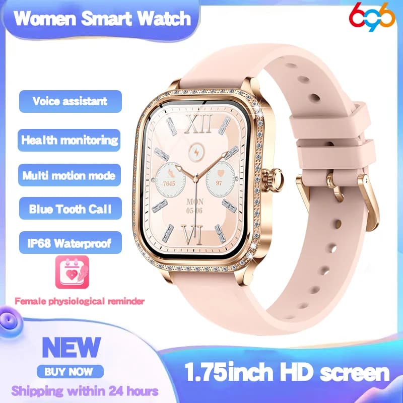 Orologio Orologio intelligente alla moda Lady Blue Tooth Call Health Monitor Orologio da polso Sport Fitness Tracker Smartwatch musicale impermeabile