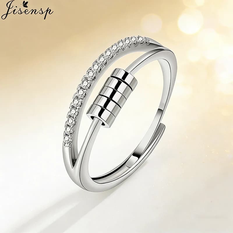 Anello Girevole con Perline Metalliche 2026, Antistress, Gioiello da Dito a Doppio Strato, Accessori Delicati con Zirconi per Donne