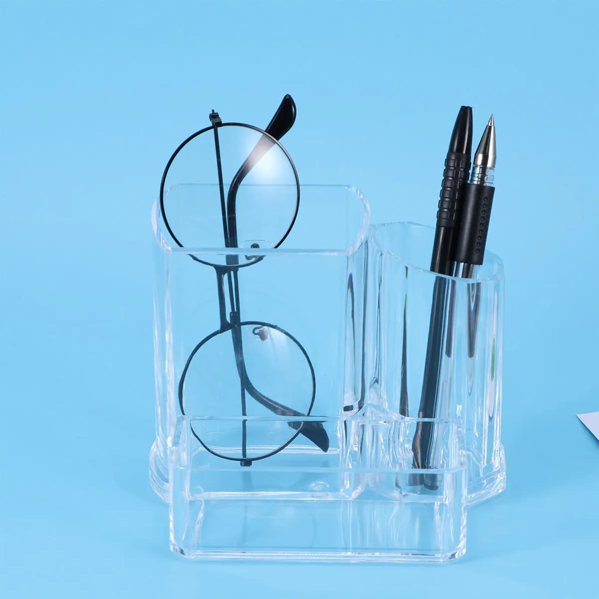 Sturdy Transparent Plastic Pen Holder Lightweight Portable Desk Organizer for Pens Pencils Makeup Brushes Trinkets Clean Tidy