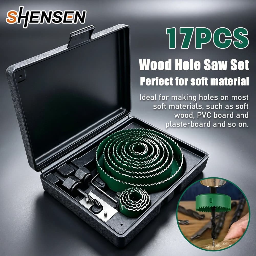 Complete 19-127mm Wood Hole Saw Set, Round Bi-Metal Hole Cutter Drill Bits for Drilling Wood, Gypsum Board, PVC Plastic and MDF
