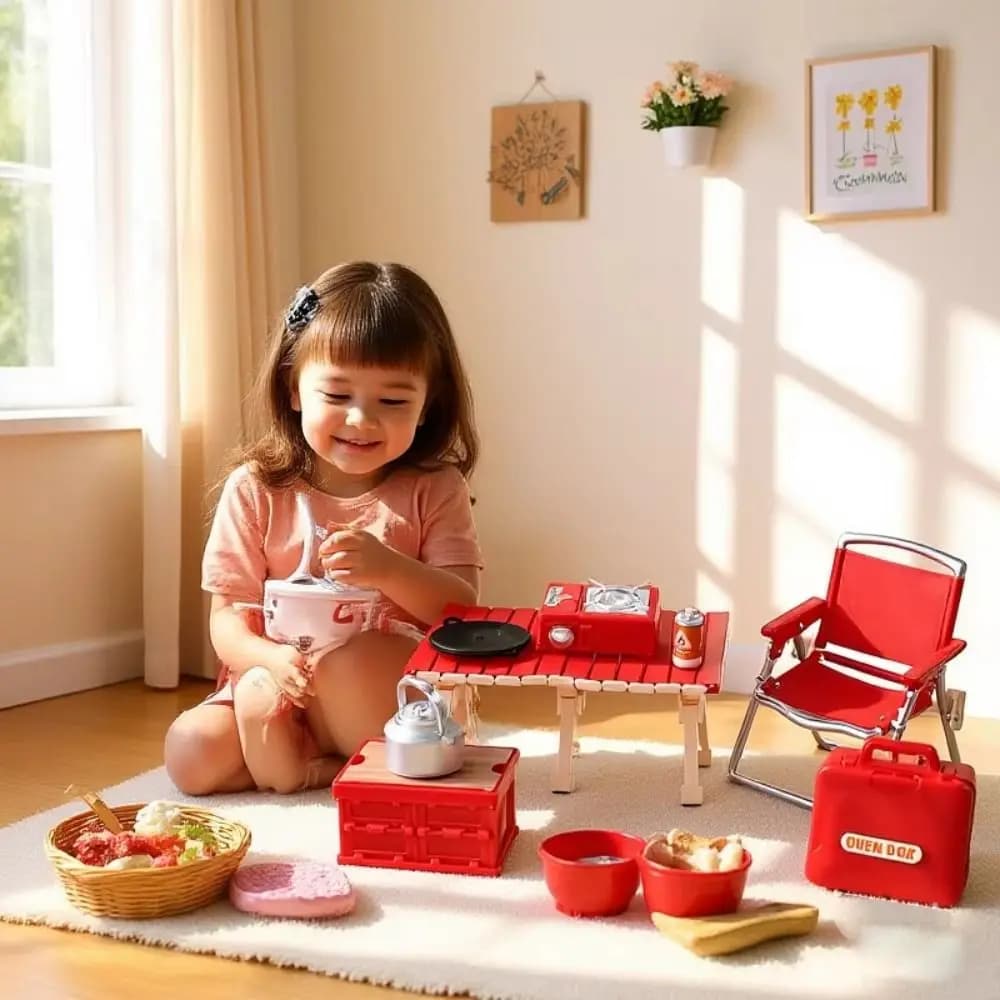Set da Campeggio e Picnic in Miniatura, Modello di Simulazione 1:12 per Casa delle Bambole, Sedia Pieghevole e Fornello a Gas, Gioco di Ruolo Kawaii