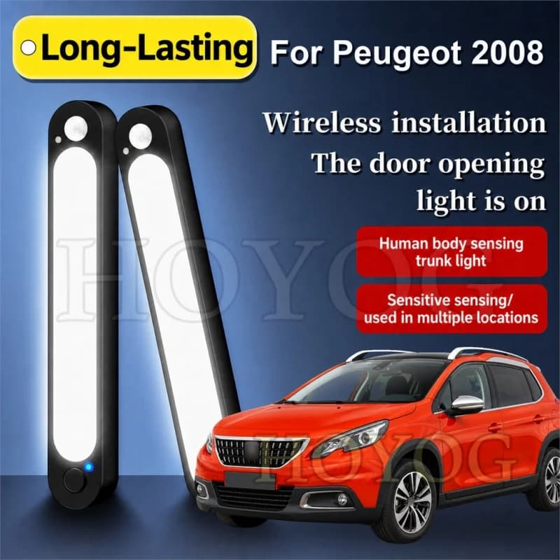 For Peugeot 2008 2013-2026 Car Boot Light LED Lamp Motion Sensor Wireless Stick On Trunk Cargo Light Compact SUV Interior