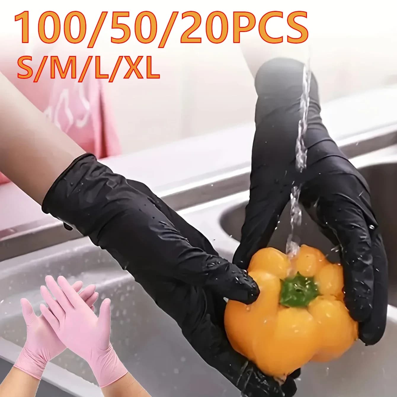 CANBOUN 100/50/20PCS Nero Rosa Guanti in Nitrile Cucina di Casa Bagno Guanti per la Pulizia Piatti Unghie Artistiche Tinture per Capelli Animali Domestici Lat