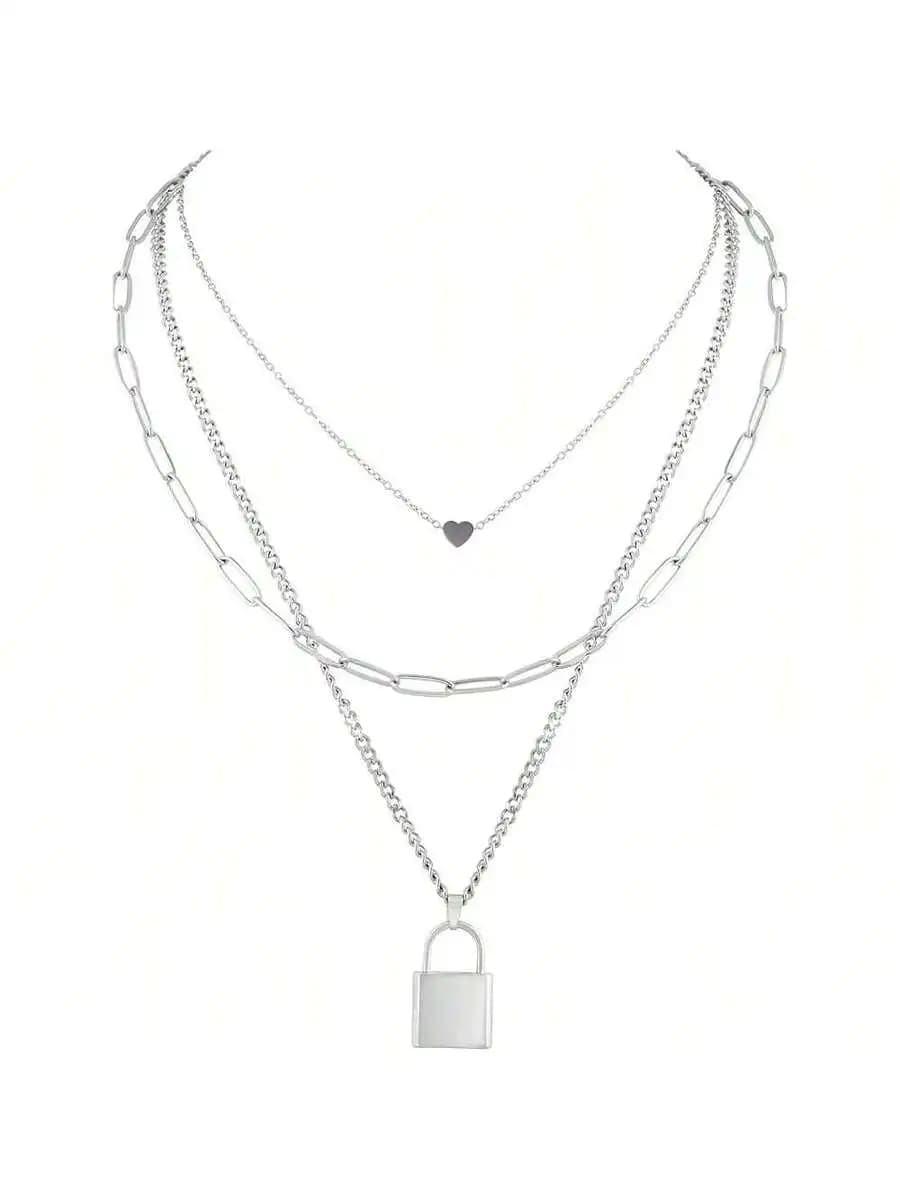 Collana a strati con ciondolo a forma di cuore per donna, stile gotico punk grunge Y2k