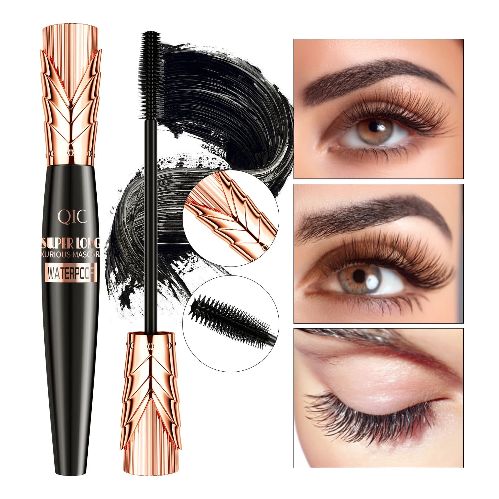 Black Mascara 5D Waterproof, Stretch Eyelashes, Mascara with Silk Fibres for Extension, Cosmetic for Female Eyes, Makeup Tool, Gift Idea