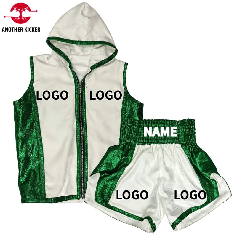 Costume da Boxe per Fight Night, Accappatoio con Cappuccio, Pantaloncini Lucidi per Muay Thai, per Uomini, Donne e Bambini, per Eventi di Competizione e Allenamento di Kickboxing