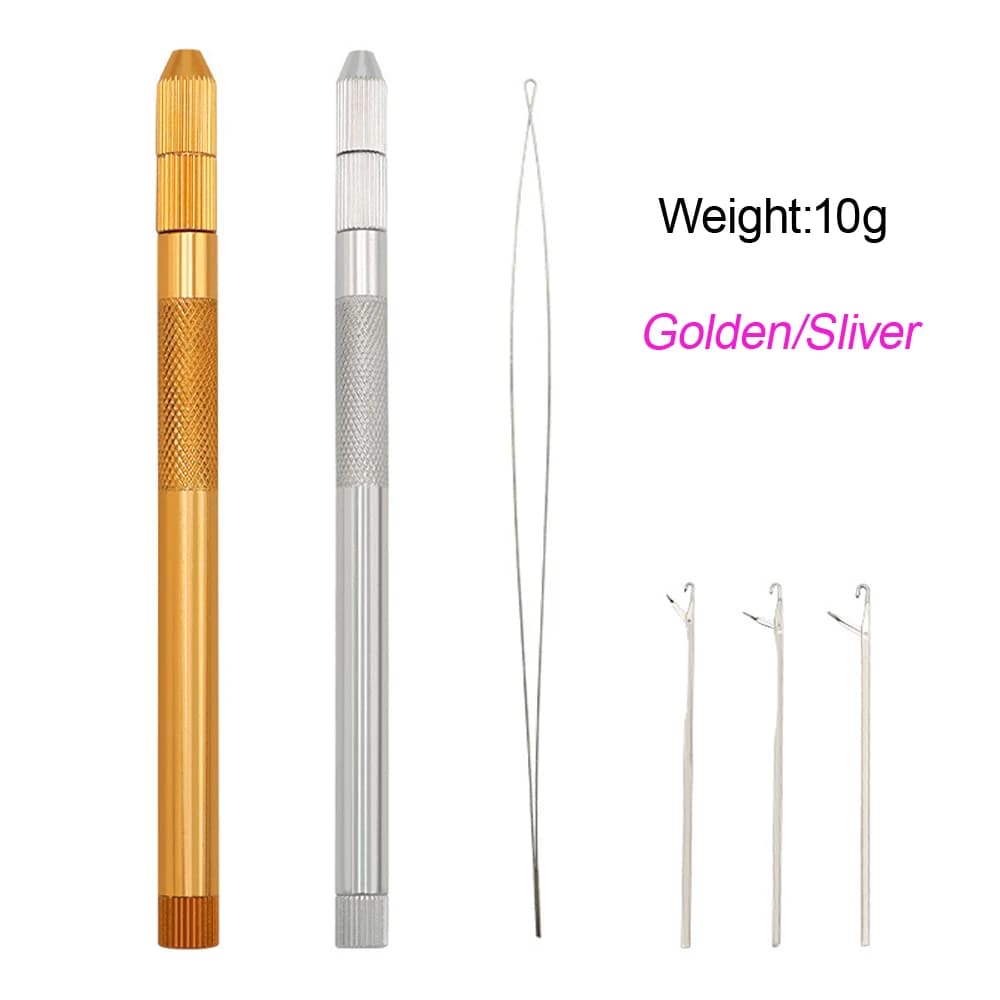 3pcs Aluminum Crochet Holder Hook Set with 1 Loop Hair Braiding Kit Ventilating Extension Hair Pulling Tool for Hairdressing