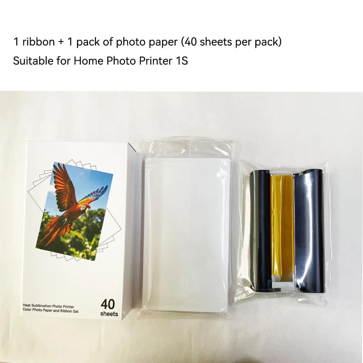 40 Sheets 4x6 Photo Paper and Ribbon Set for Mi 1S Photo Printer, High Gloss Heat Sublimation Instant Refill Kit with Protective