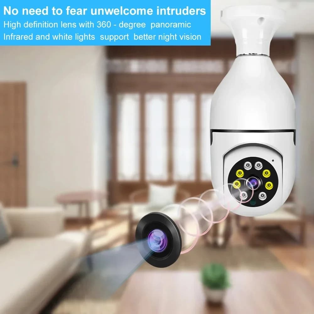 Lampadina E27 wireless Telecamera di sorveglianza HD Wifi Visione notturna Sicurezza Baby Monitor Monitoraggio umano automatico Zoom video a colori