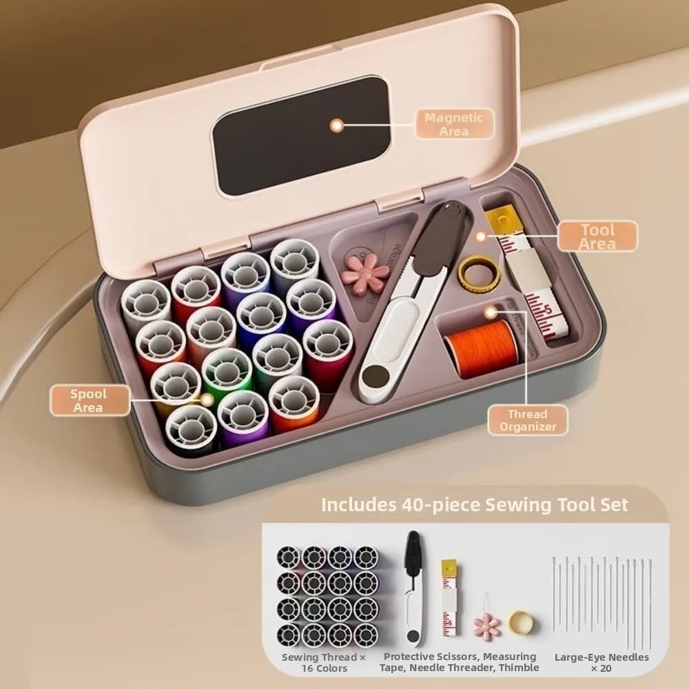 Kit di strumenti magnetici per cucito, multifunzionale, salvaspazio, scatola per aghi e filo, design compatto, kit facile per cucire con aghi e filo.