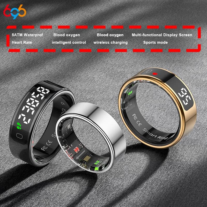 696 Smart Ring Blood Oxygen Heart Rate Health Waterproof Sports Multifunction Display Screen Sleep Monitor Wireless Charging