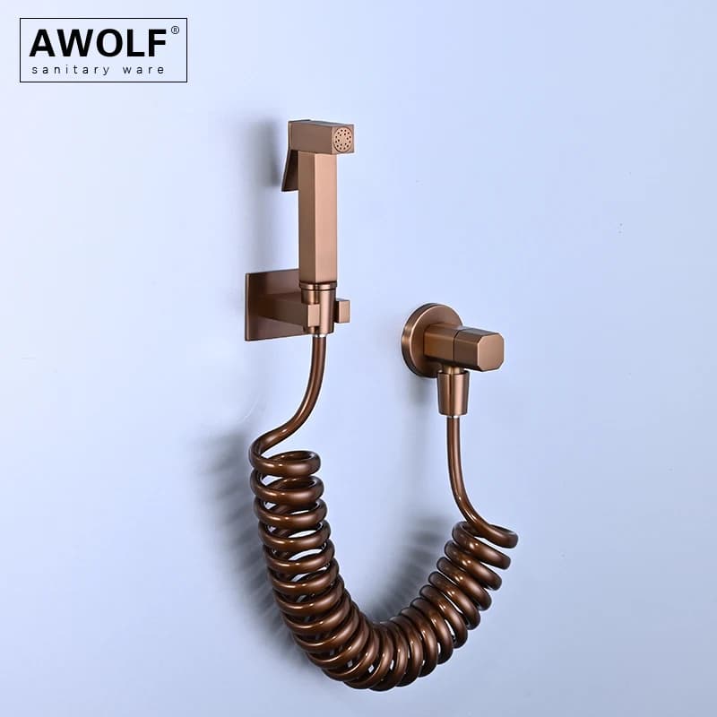 Doccetta Bidet Manuale Quadrata in Ottone Spazzolato Oro Rosa, Sistema Doccia Igienico Shattaf, Soffione Bidet AP2362