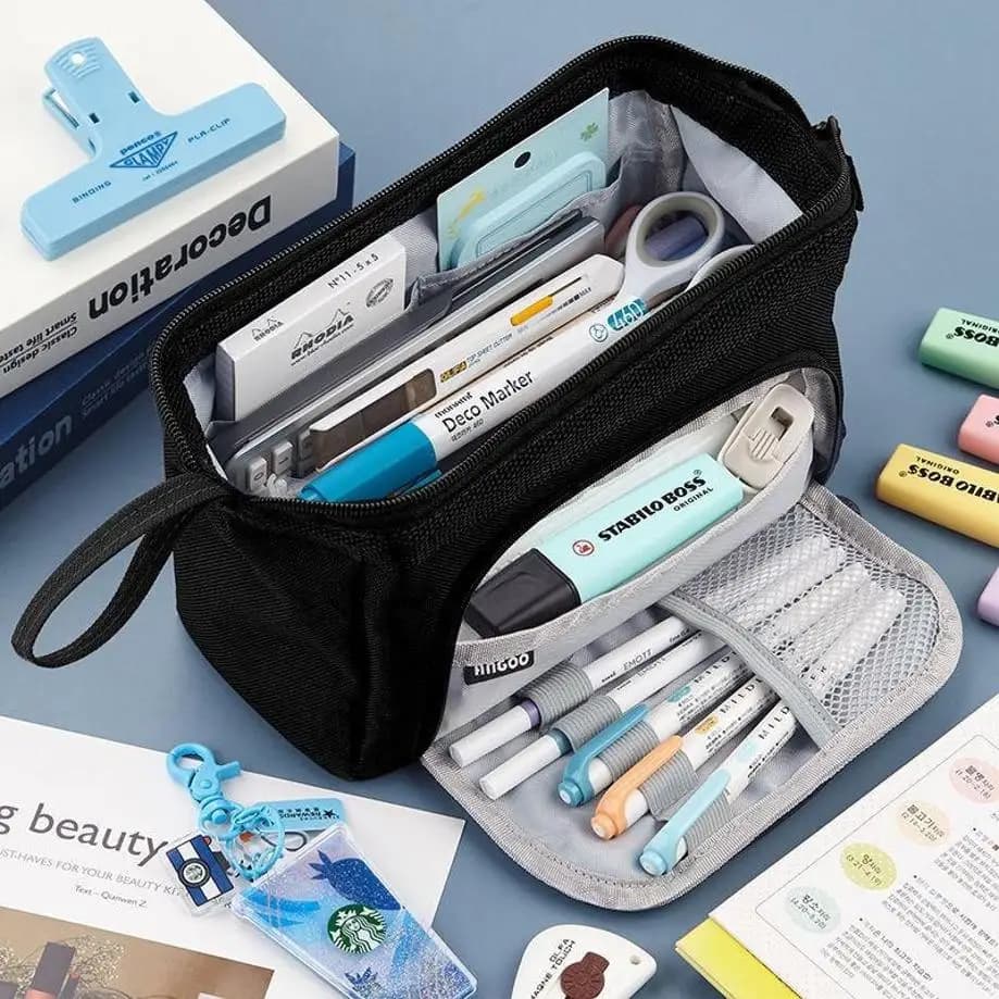 Large Capacity Pencil Bag Double-layer Canvas Pen Case Multifunction Portable Stationery Storage Bag Students School Supplies