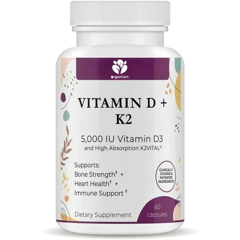 Vitamin vegetable supplement D3+K2 (MK7), bone and heart health, not GMOs, 60 capsules
