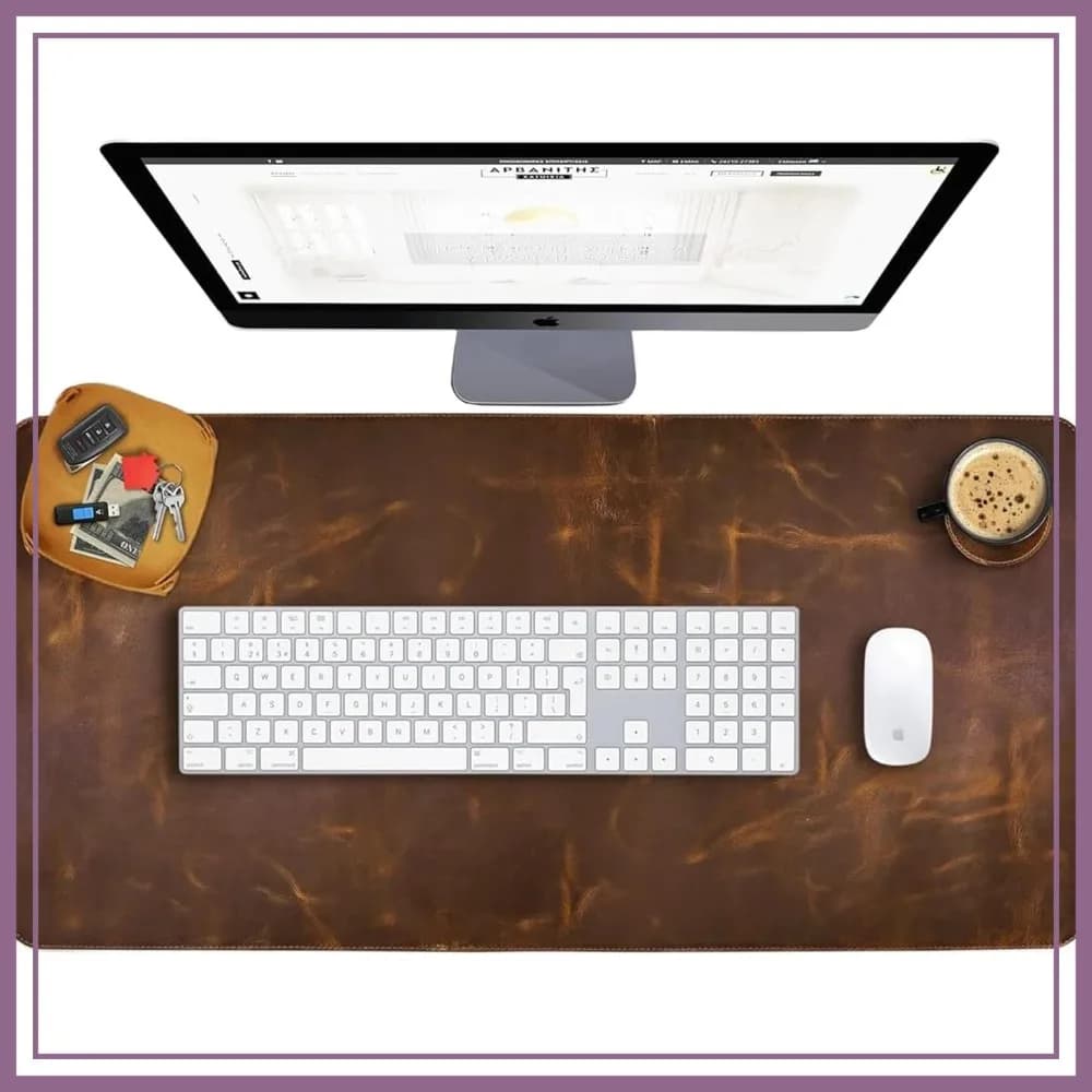 Set Tappetino da Scrivania in Vera Pelle (32x16) Grande Copritavolo Protettivo per Computer, Tappetino per Mouse da Gaming, Accessori per Ufficio e Laptop