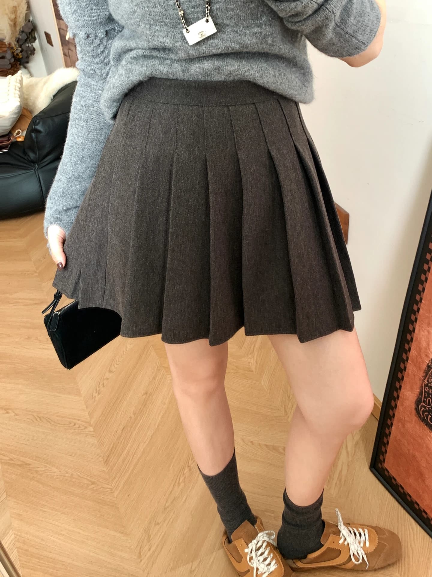 Gonna Corta in High Waist Wool, Slim Fit, College Style, for Girls, New Spring Collection