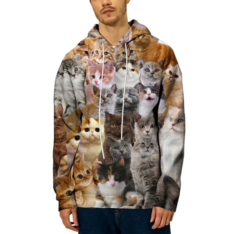 Felpa con cappuccio Galaxy Cat stampata in 3D per uomo Felpa con motivo leone fiammato Top casual autunnali Pullover oversize Felpe con cappuccio a maniche lunghe