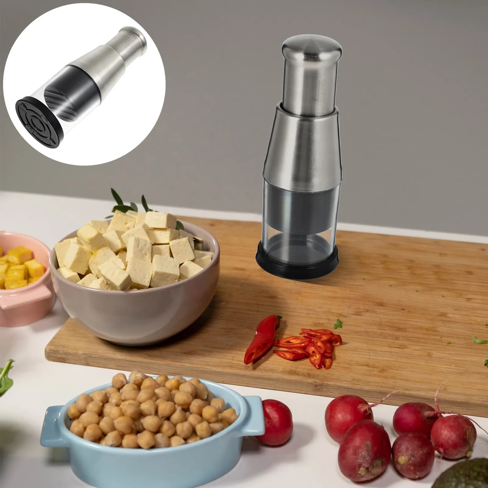 Stainless Steel Pressure Knife, Portable Kitchen Gadget, Easy to Clean, Manual Slicer, Pressure Tripper, Garlic Scratch, Tritaver