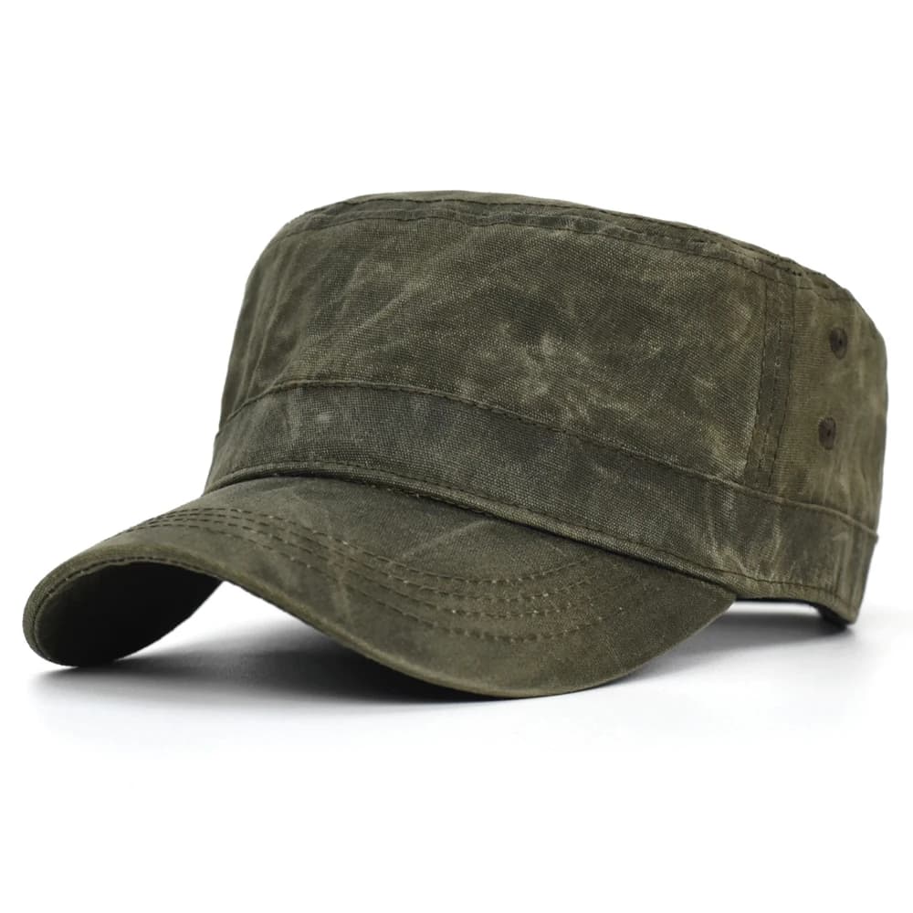 Men's military caps waxed canvas cotton four seasons Military cap waterproof vintage flat cylinder hat with unique design