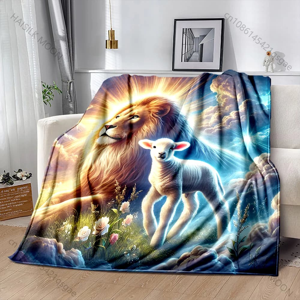 1PC Il leone e l'agnello coperta calda morbida e soffice regali di lusso per bambini per divano letto coperta da campeggio da viaggio all'aperto per la casa