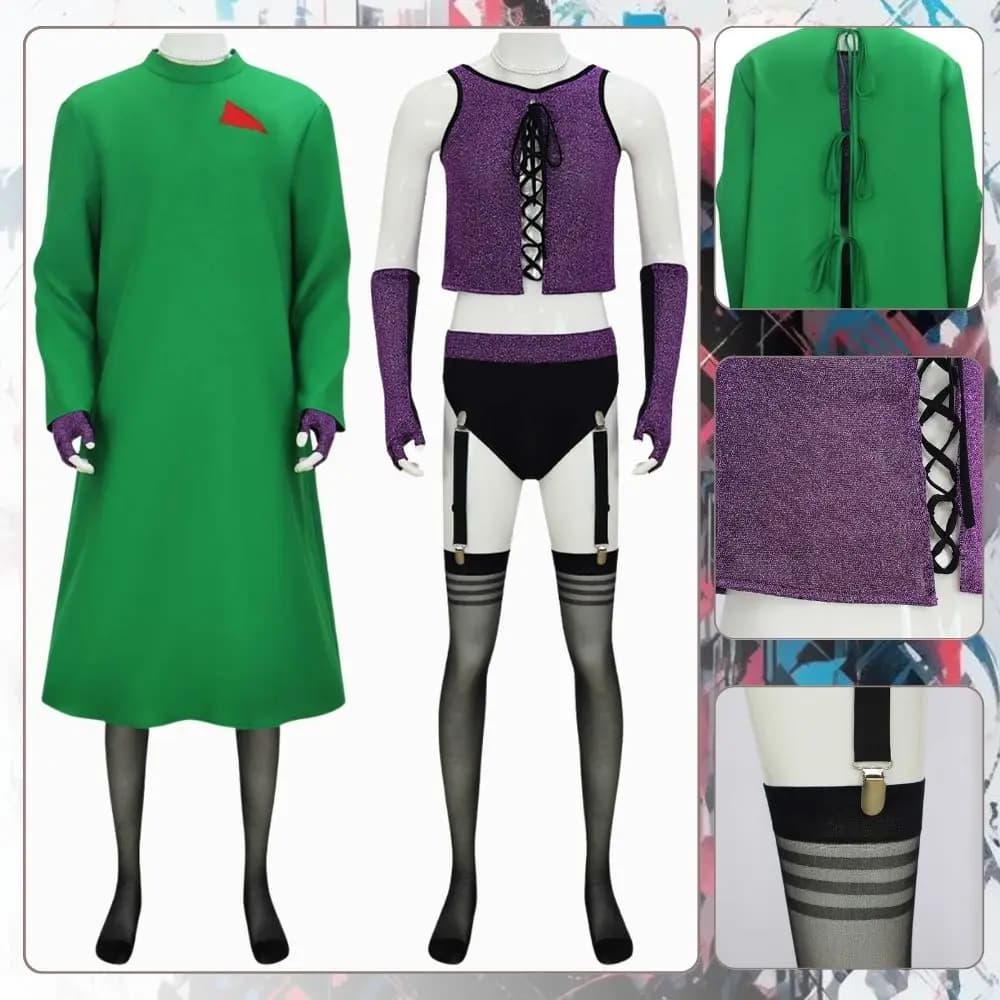 Costume da Dr. Frank-N-Furter per Cosplay di Rocky Horror Picture Show, Tuta per Uomo con Guanti, Cappotto Lungo, Giacca per Halloween e Carnevale
