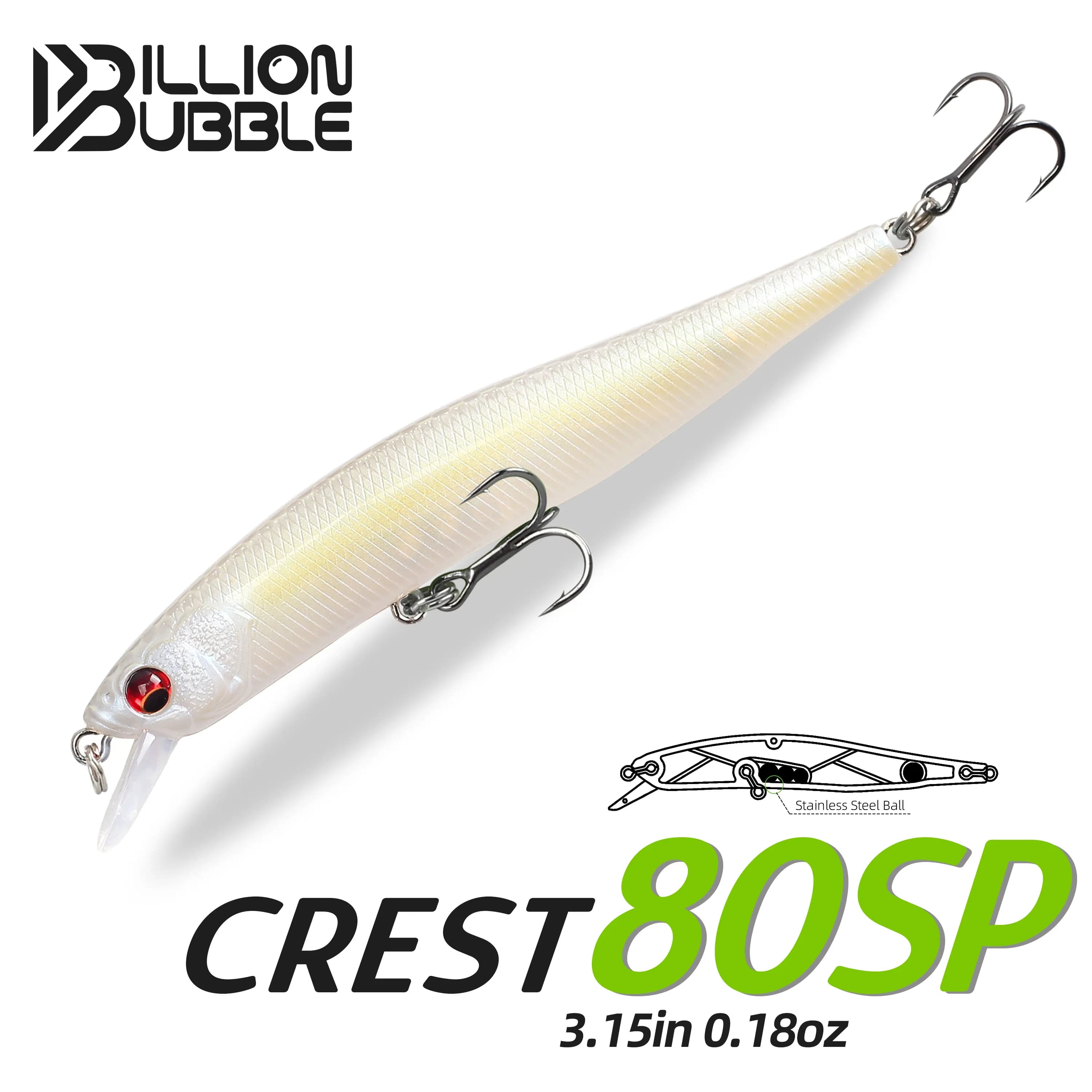 BILLION BUBBLE 80mm 5.1g Esche Artificiali Sospese Tipo Minnow per la Pesca al Bass, Perch e Luccio in Acqua Dolce