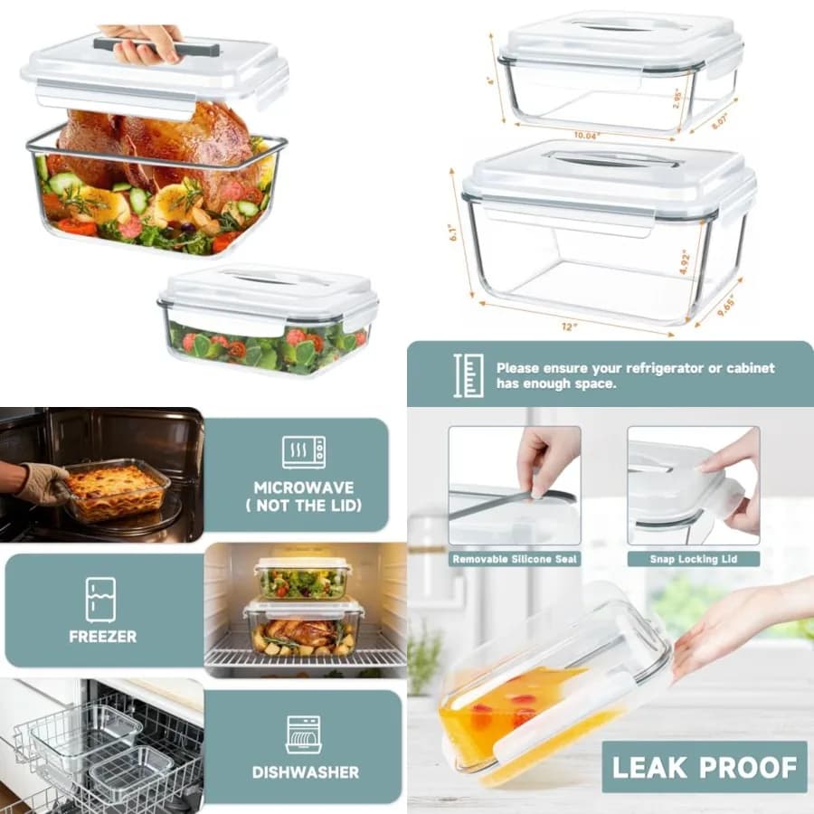 Set di 2 Contenitori in Vetro Extra Large per Alimenti da 220oz+76.4oz con Coperchi Ermetici, Grandi Contenitori in Vetro per Preparazione Pasti, Ideali per