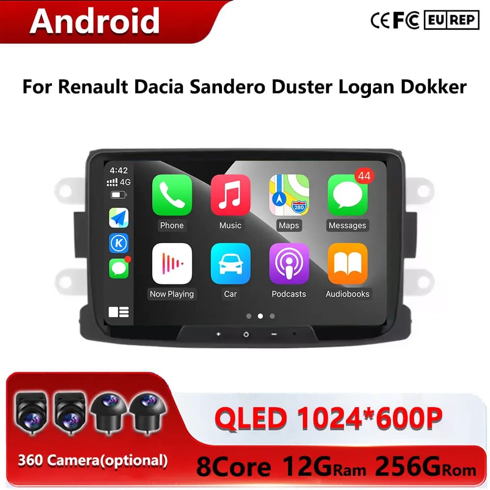 GPS Navi Stereo Bluetooth Wifi Carplay Android Auto Per Renault Dacia Sandero Duster Logan Dokker Autoradio Lettore Multimediale