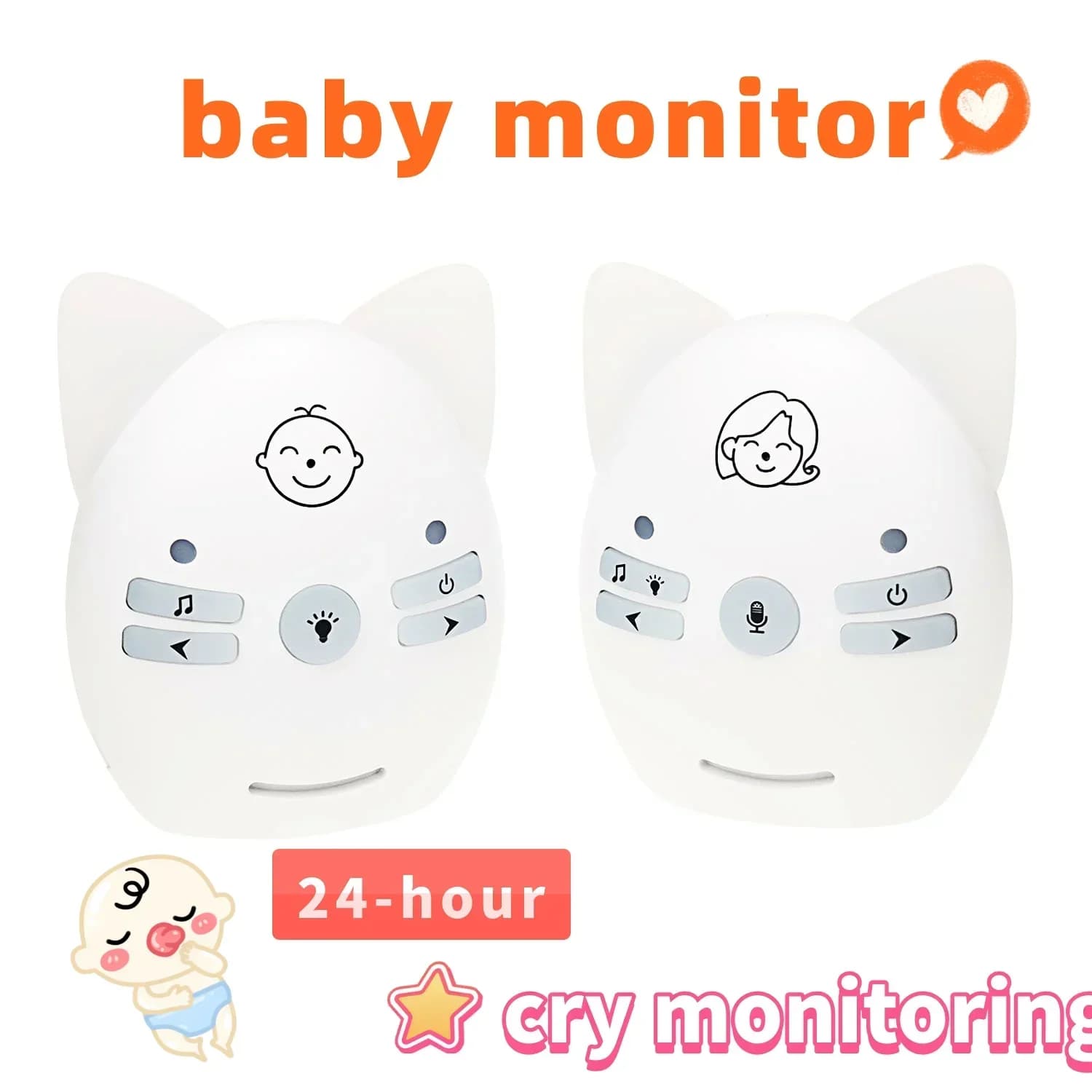 Baby Cry Allarme Monitor Talkie Nanny Citofono Elettrico Portatile Babysitter Luce Notturna Altoparlante Microfono Incorporato Genitori Principianti