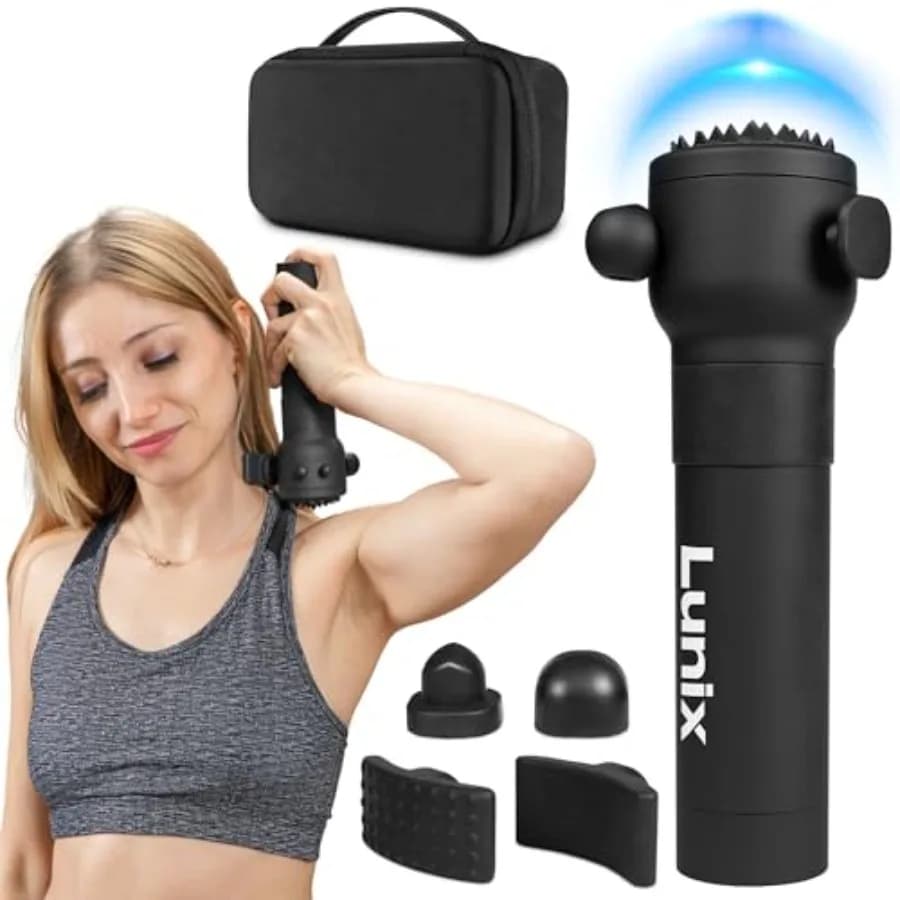 LX28 Premium Deep Massage Gun for Collo, Back and Legs, USB-C Charger, Portable Vibration Massage with 7 Interchangeable Heads