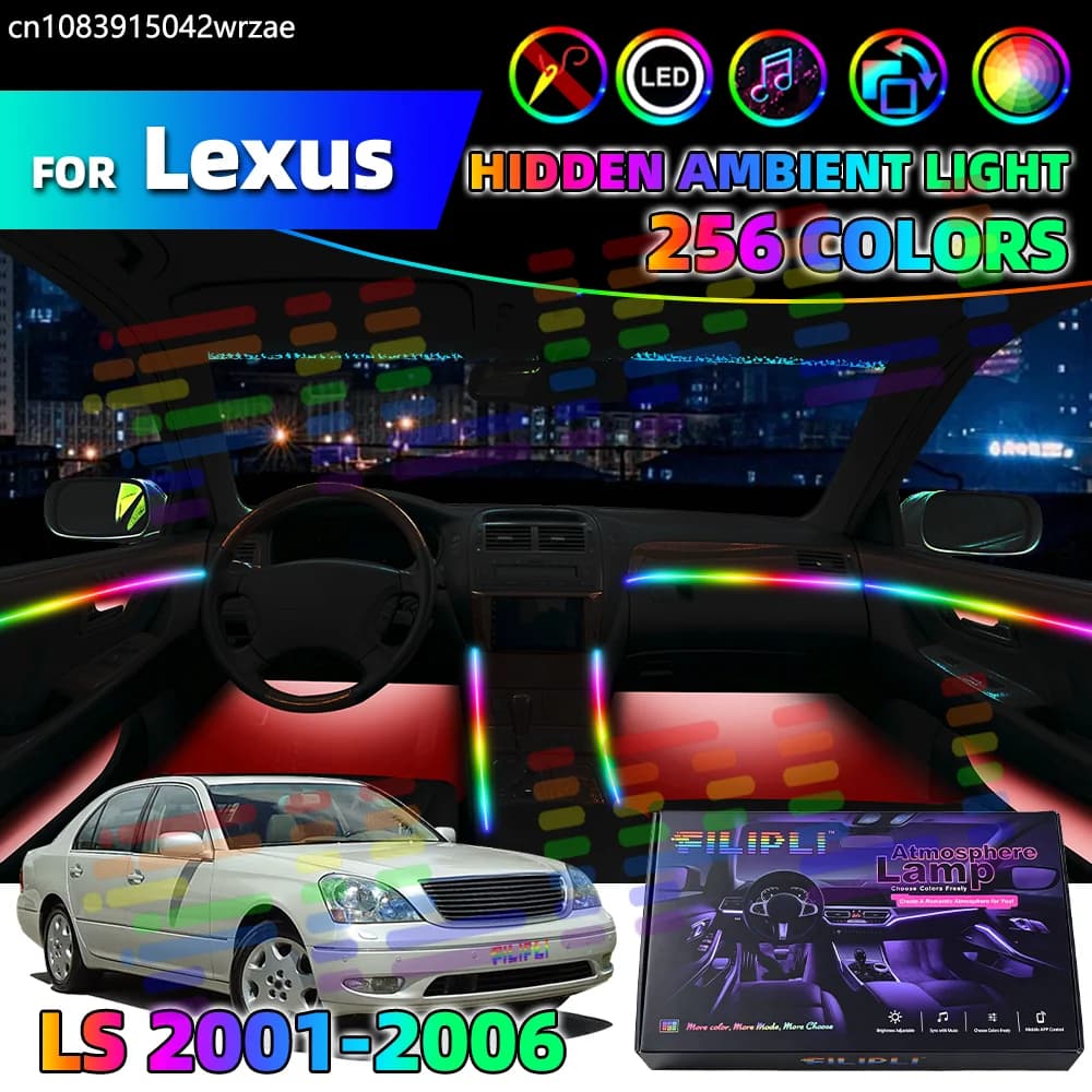 18 in 1 For Lexus LS 2001-2006 Years Car Interior Ambient Lights Strips Breathing Lighting Kit App Control Auto LED strips