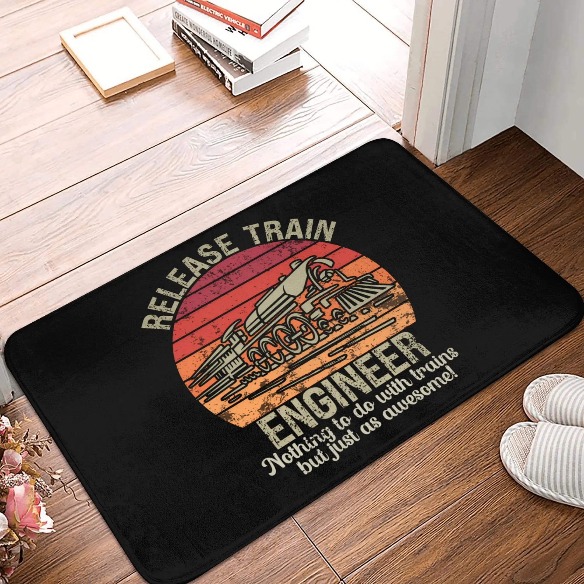 Tappeto d'ingresso per interni con motivo Treno e Ingegnere, per cucina, bagno, camera da letto