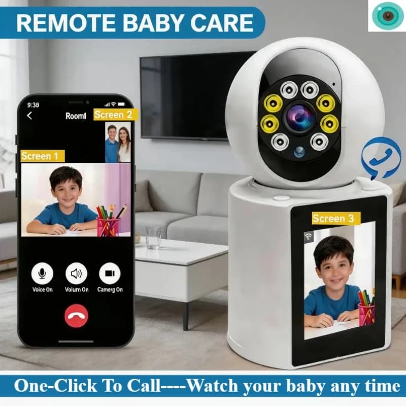 Monitor per Bambini Intelligente ICsee con Schermo IPS da 2,8 Pollici, Telecamera di Sicurezza WiFi, Videochiamata Bidirezionale, Rotazione a 360° ° Telecamera di Sorveglianza Domestica CCTV con Visione Notturna per Interni