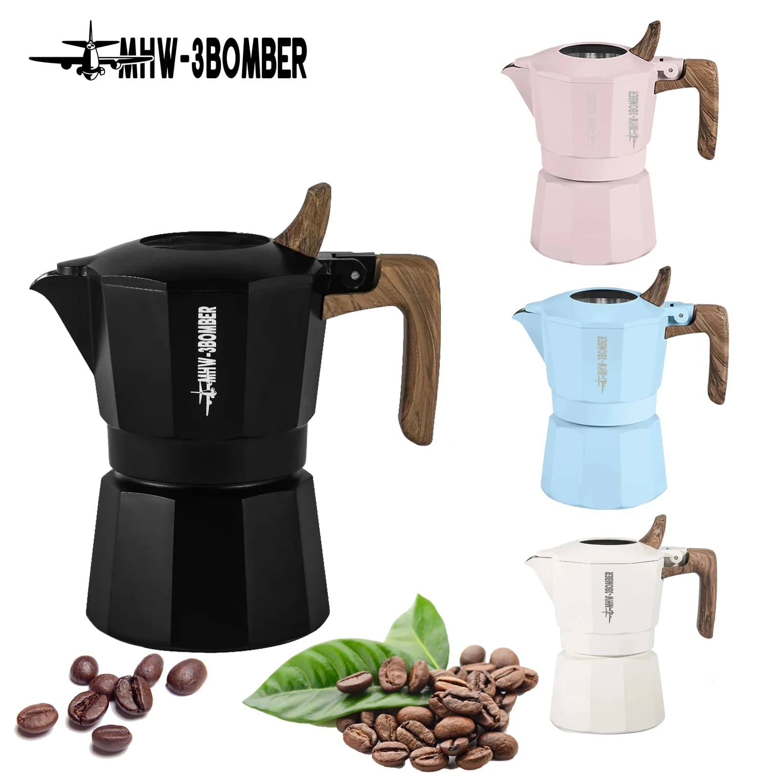 MHW-3BOMBER Italian espresso machine with double valve 2 cups for cooking, premium aluminum coffee machine, rich cream and fast brew