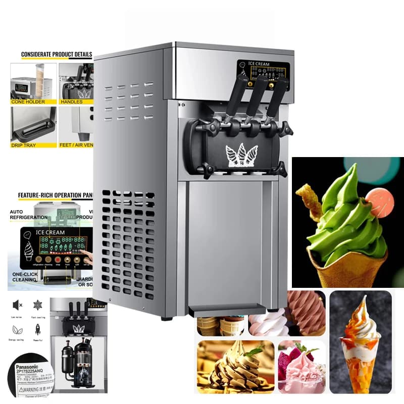 Commercial Soft Ice Cream Machine for Coffee and Ice Cream, 220V 110V, Cone Gelato Equipment, 1200W