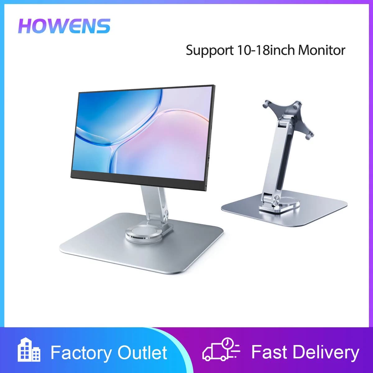 Metal Monitor Holder 75x75 VESA Mount 360° Rotatable Portable Stand Adjustable Desk Bracket For 10/13.3/14/15.6/17.3/18.5 Inch