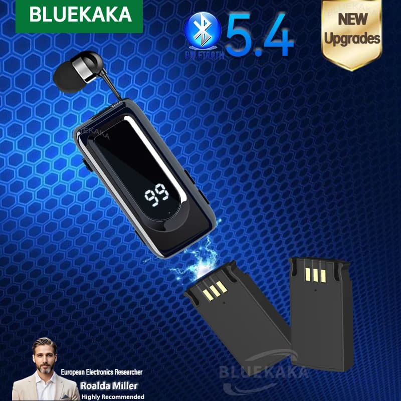 New Lavalier Business Bluetooth5.4 Headphone Replaceable Battery LED Display Power With Noise Cancellation Calls HD Wireless Headset