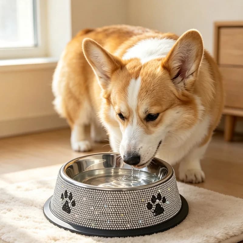 Diamond-Encrusted Stainless Steel Pet Food Bowl with Non-Slip Base, Suitable for Cats and Dogs, Food Bowl and Water Bowl