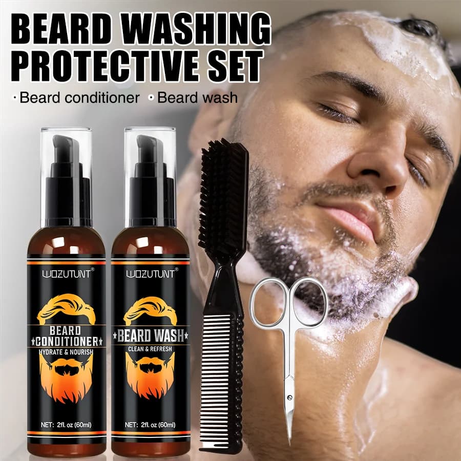 Kit per la cura del lavaggio della barba Pulizia Rafforzare Nutriente Idratante Anti-distacco Baffi Shampoo Balsamo Set per uomo Regalo