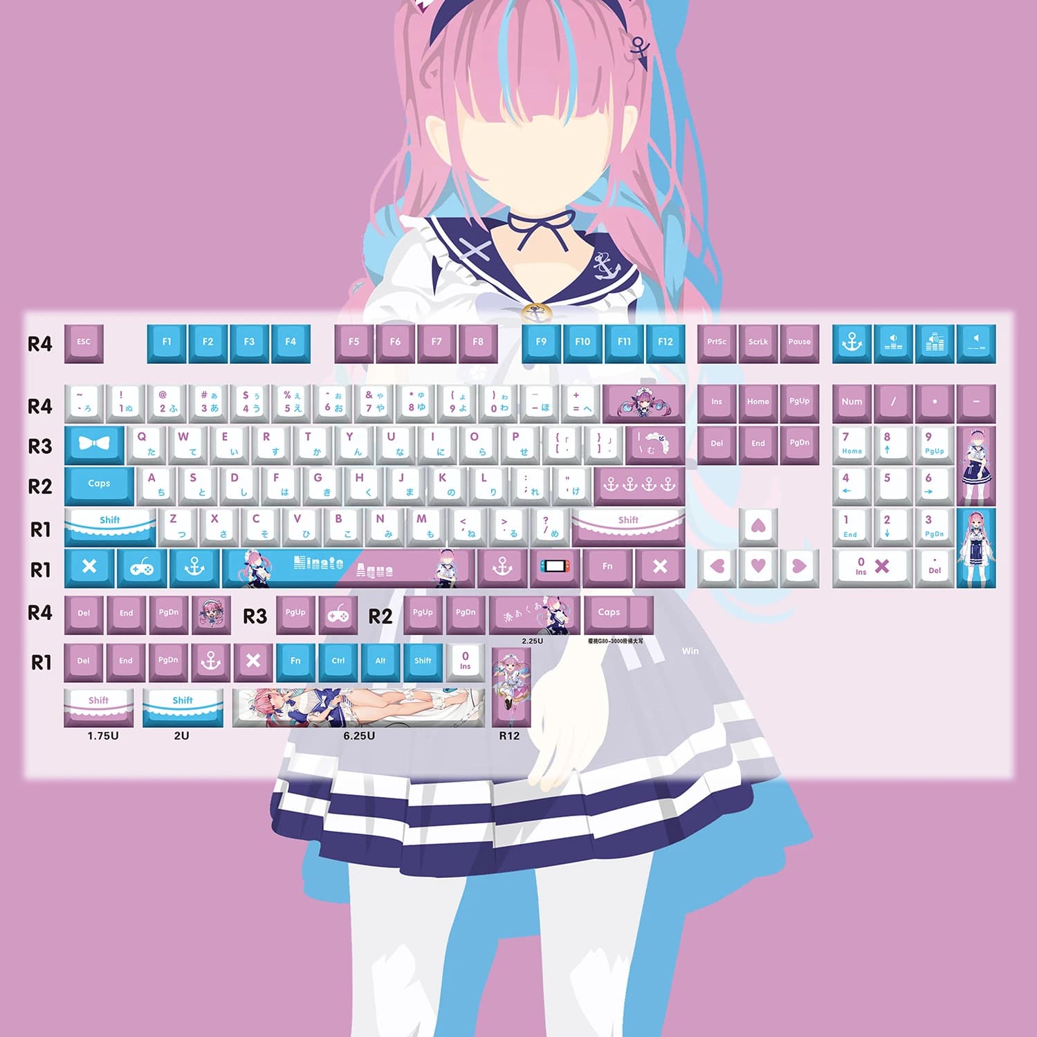 Minato Aqua Key Cap holovive Vtuber Key Cover PBT DYE Sublimation Cherry MX Cross Axis Switch Keycap per tastiera meccanica