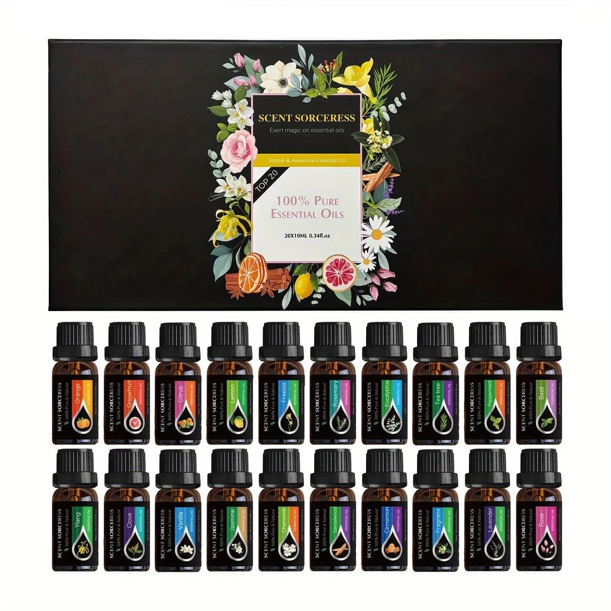 20 pz/set Nero Classico Set di Olio Essenziale Lavanda Eucalipto Arancia Dolce Limone Olio Fragranza Spa Massaggio Corpo Oli Essenziali