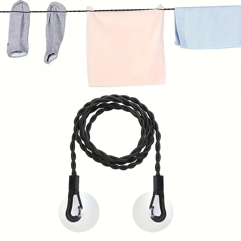 Elastic Travel Clothesline 1 Pack, Retractable Hanging Rope with Suction Cups & Hooks, Convenient Laundry Accessory for Trips