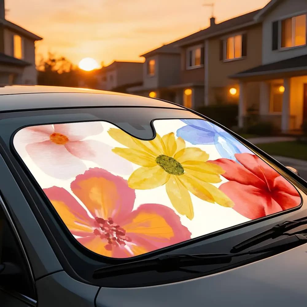 Parasole Universale per Auto, Copertura Completa per Parabrezza, Protezione dal Calore e dai Raggi UV, Anti-Invecchiamento, Design Floreale