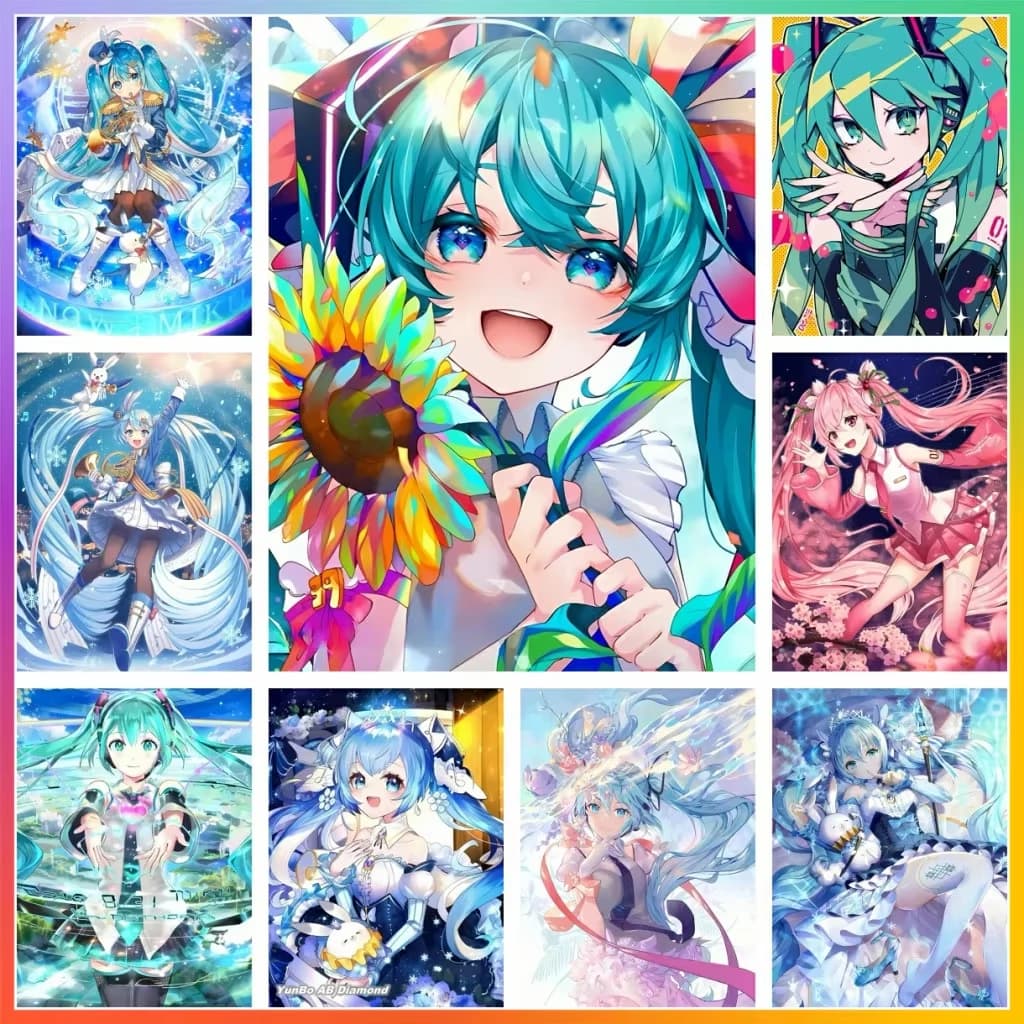 Singer-Miku Virtuale: Pittura Diamantata 5D Fai da Te con Ricamo a Mosaico Anime Giapponese Kawaii, Arte a Punto Croce, Decorazione Artificiale per la Casa, Regalo